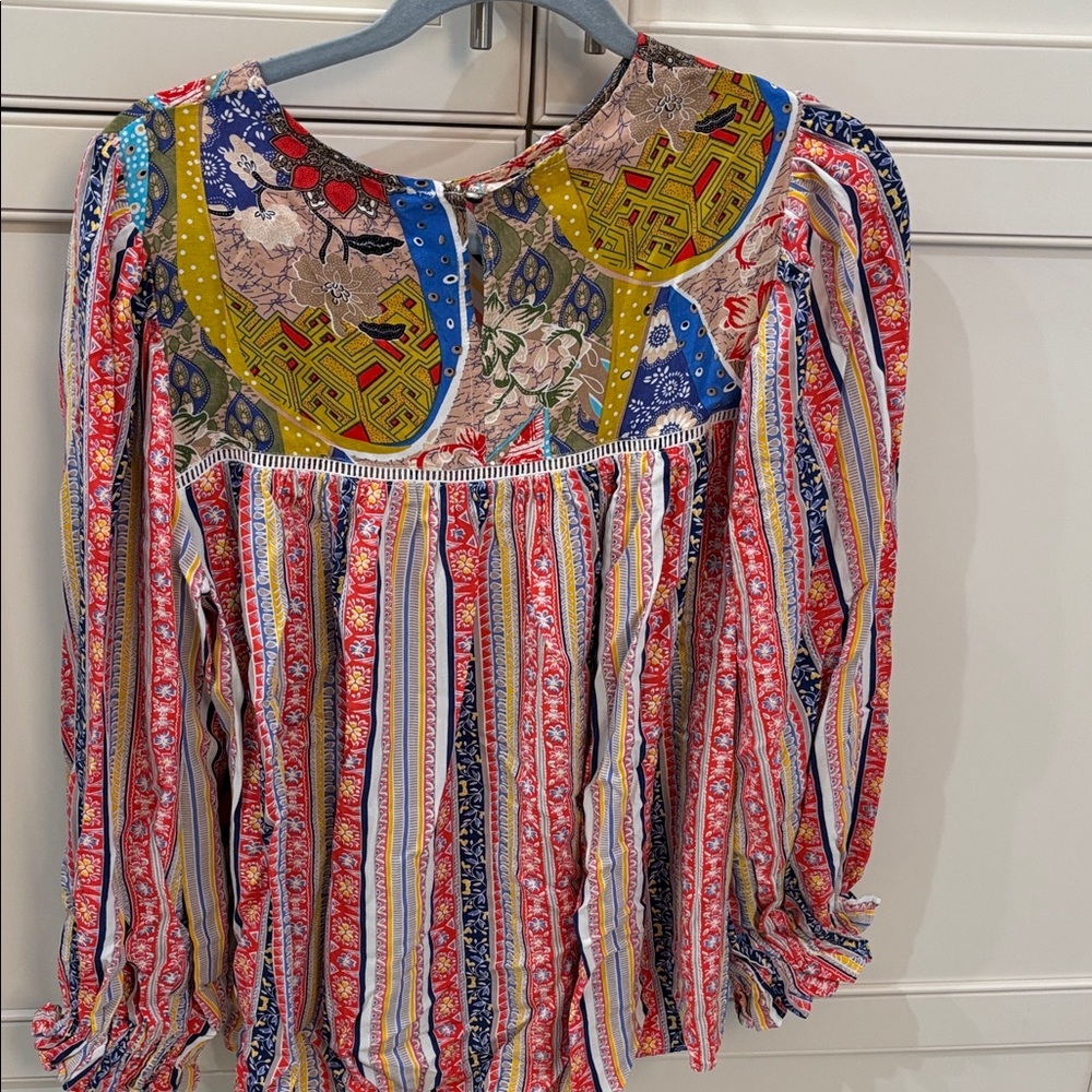 ODDY Colorful Chevron and Patchwork Blouse M - Picture 3 of 3